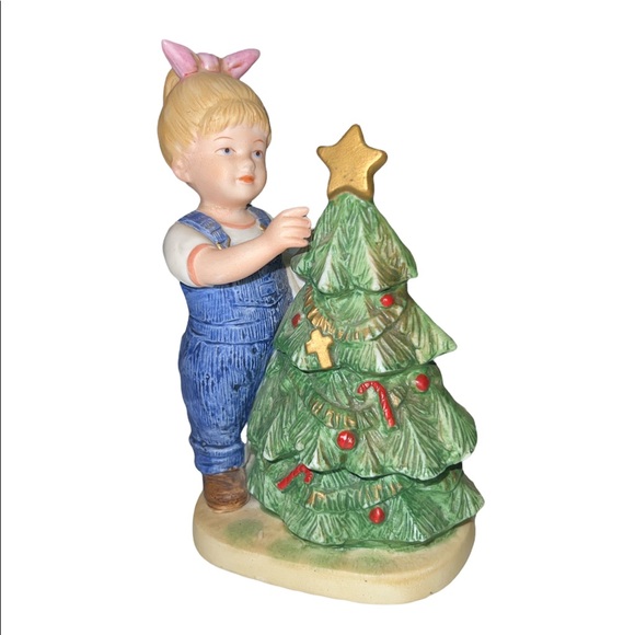 Home Interiors Other - Vintage Denim Days by Homco 1985 Home Interiors #5563 Girl & Christmas Tree